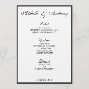 Menu noir élégant de mariage de frontière