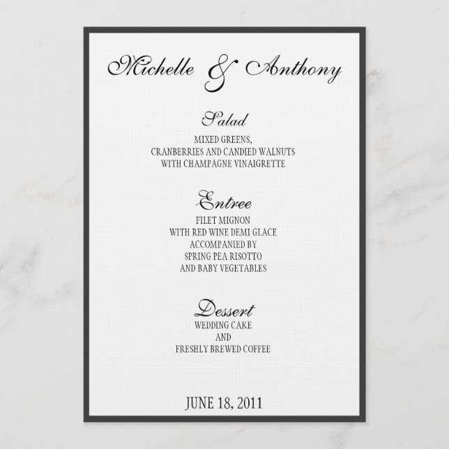 Menu noir élégant de mariage de frontière (Devant)