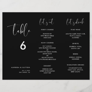 Menu noir élégant et moderne Numéro de table tripl