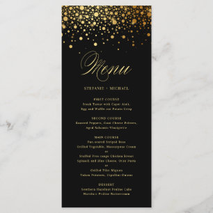 Menu Noir Elegant Faux Gold Foil Mariage Confetti