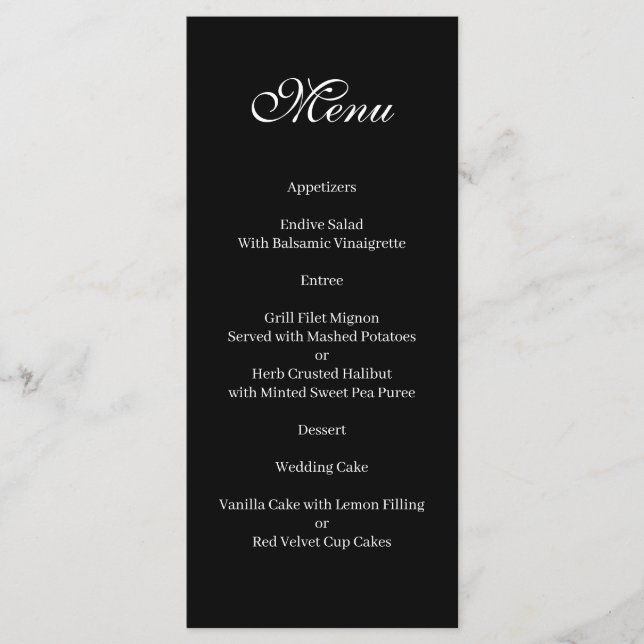 Menu noir et blanc de base et élégant (Devant)