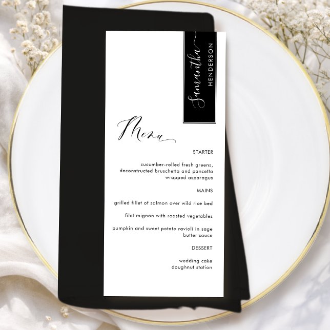 Menu Noir Personnalisé avec Nom de l'Invité Élégant (Créateur téléchargé)