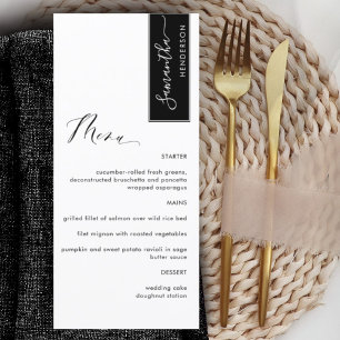 Menu Noir Personnalisé avec nom d'invité Élégant