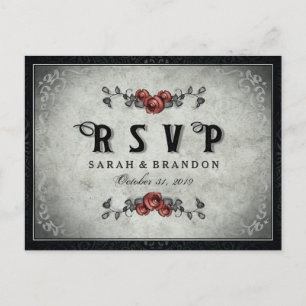 MENU noir RSVP de gris et de coeur de Halloween