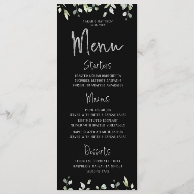Menu Noir & Silver Calligraphie Mariage vert (Devant)