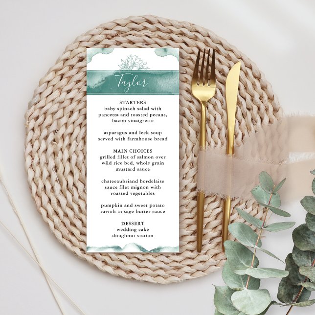 Menu Nom de l'invité, Vert, Mariage d'aquarelle Sage (Créateur téléchargé)