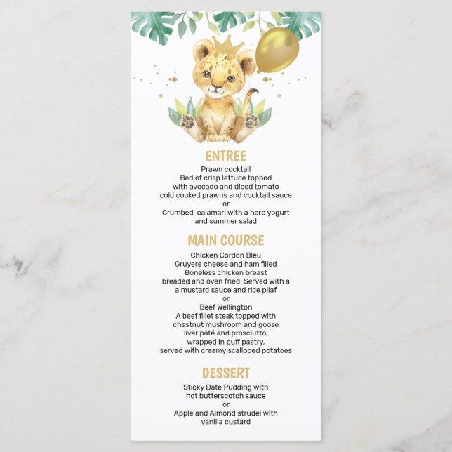 Menu Notre petit roi Lion Crown Balloon 1er anniversair (Devant)