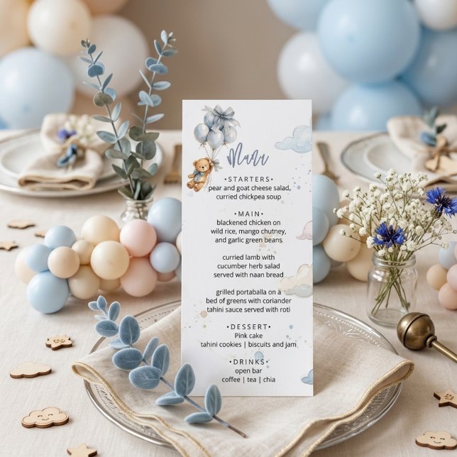 Menu Nounours Ballons Bleus Ruban Bleu Nuages Petit Gar (Créateur téléchargé)