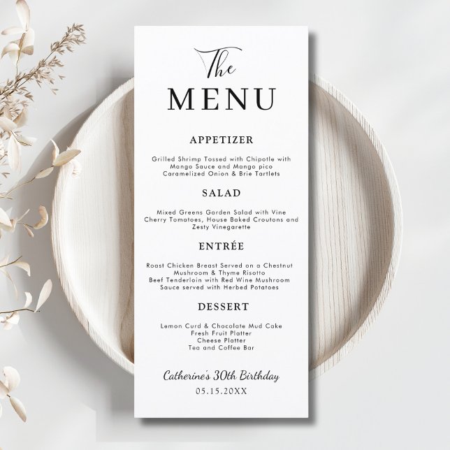 Menu Nourriture de dîner minimaliste Élégant Anniversai (Créateur téléchargé)
