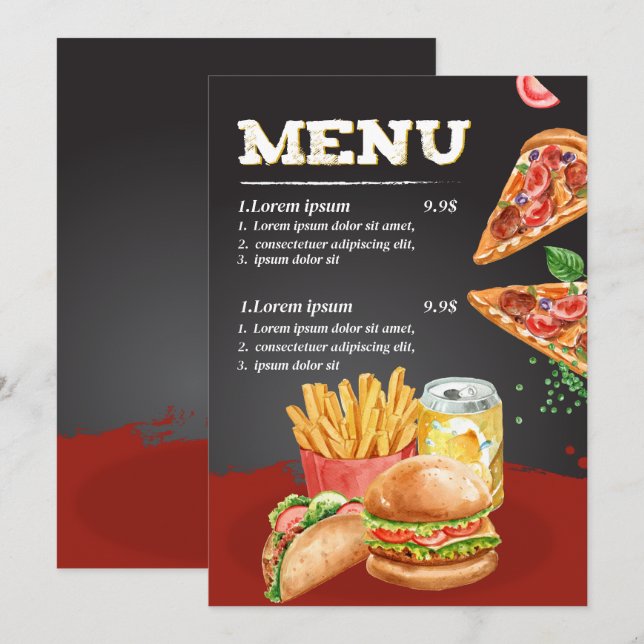 Menu Nourriture de restaurant de restauration rapide (Devant / Derrière)