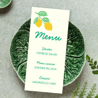 Menu Nouvellement Fiancée Vert Jaune Citron Shower de M