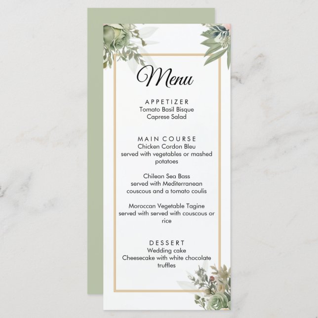 Menu Nuances de Mariage de Sage (Devant / Derrière)
