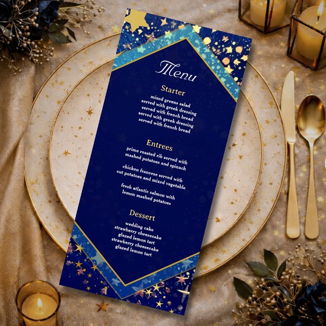 Menu Nuit céleste magique étoilée or bleu mariage (Créateur téléchargé)