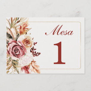 Menu Numeros de Mesa para Bodas