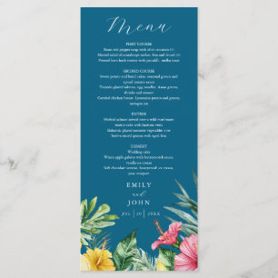 Menu Océan Blue Watercolor Mariage de fleurs tropicales