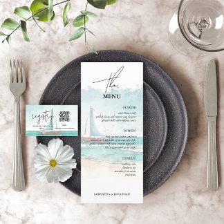 Menu Océan d'aquarelle minimaliste et mariage de plage