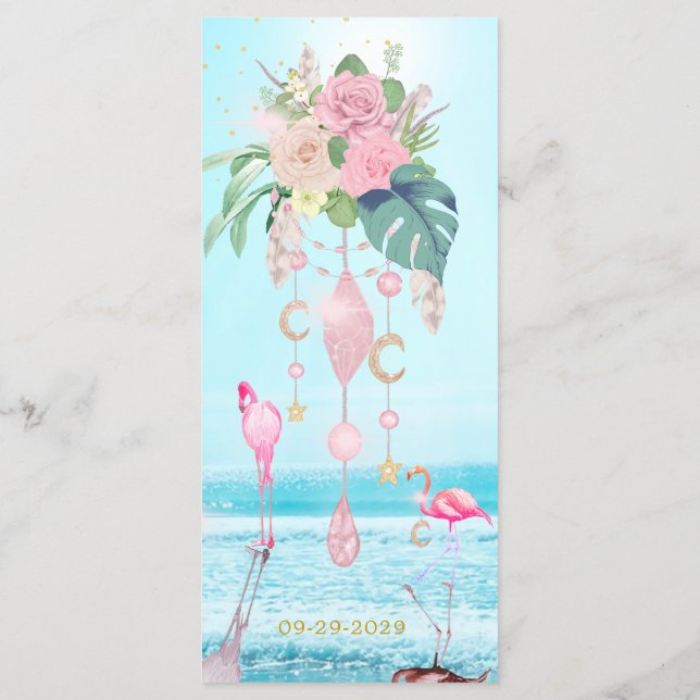 Menu Ocean Sea Flamant rose Floral Bijoux Pink Mariage  (Dos)