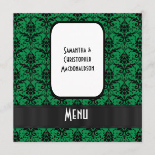 Menu officiel damassé noir et vert mariage