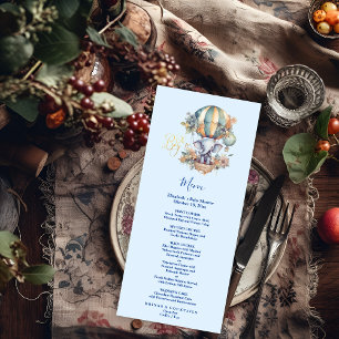 Menu Oh garçon bleu aquarelle baby shower d'éléphant