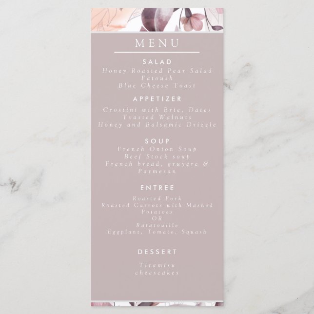 Menu Oiseaux floraux Nature violette et blanche (Devant)