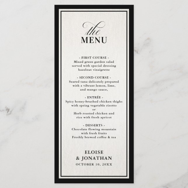 Menu Old Money Modern Formal Black Luxury Wedding (Devant)