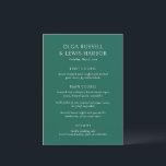 Menu Olga Emerald Green Mariage moderne<br><div class="desc">Menus mariages modernes avec un design épuré et simple avec des polices audacieuses.</div>