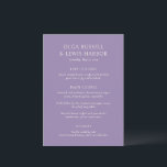 Menu Olga Purple Mariage moderne<br><div class="desc">Menus mariages modernes avec un design épuré et simple avec des polices audacieuses.</div>