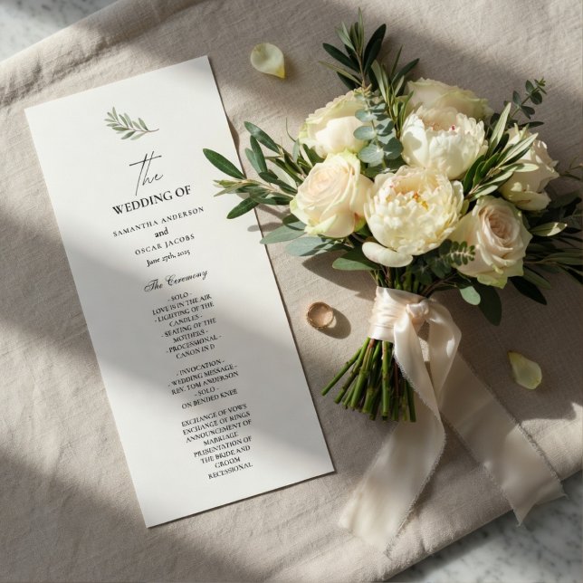 Menu Olive Branch Wedding Program | Minimal  (Créateur téléchargé)