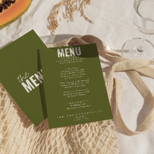Menu Olive Green Classy Bright Whimsical Mariage