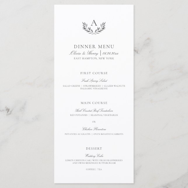 Menu Olivia Elegant Simple Grey Mariage blanc (Devant)