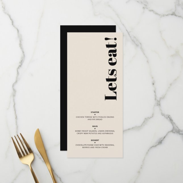 Menu OLIVIA Moderne Amande Noir Céleste Mariage invité (Devant/Arrière en situation)