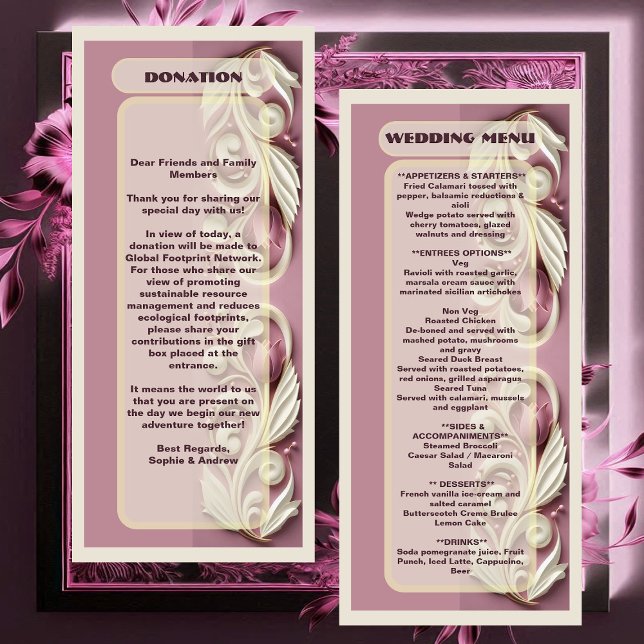 Menu Opulent Baroque Tulip Ivory Swirl Mulberry Mariage (Baroque Opulent Tulip Ivory Swirl Mulberry Wedding Menu)