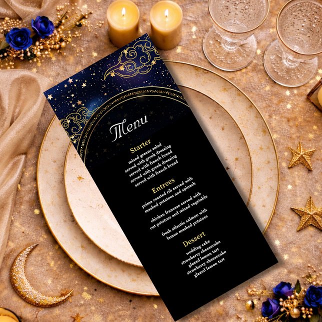 Menu Or bleu astronomie céleste étoiles mariage (Créateur téléchargé)