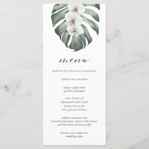 Menu Orchidées blanches sur Monstera Tropical Mariage M