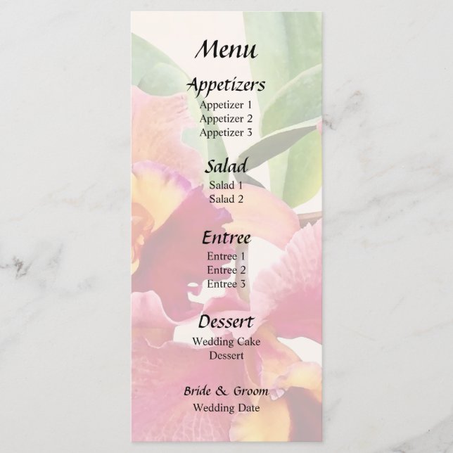 Menu Orchidées Cattleya pêche et cramoisi (Devant)
