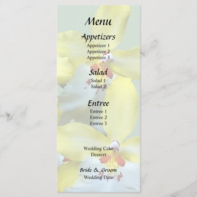 Menu Orchidées Vuylstekeara Jaune et Blanc Cœur (Devant)