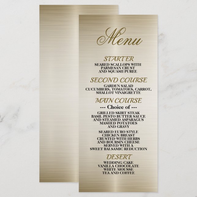 Menu Orné Or Rectangle Fleurs Dimonées brillant (Devant / Derrière)