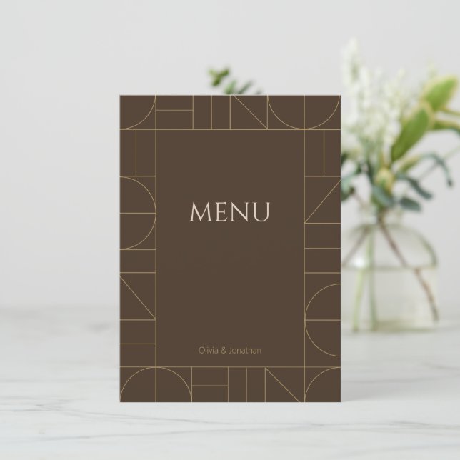 Menu Ornements Dorés Modernes Mariage Brun Foncé (Debout devant)