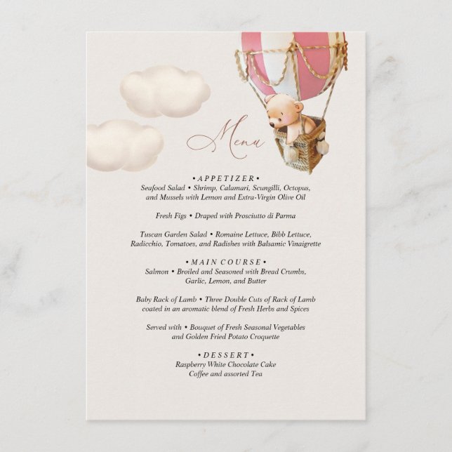 Menu Ours Baby Shower Ballon (Devant)
