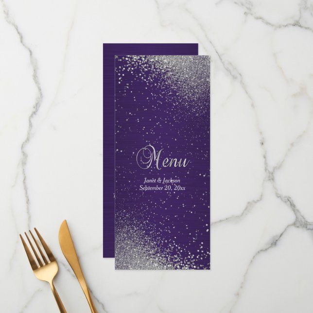 Menu Paillettes Fausse Violet et Argenté (Devant/Arrière en situation)