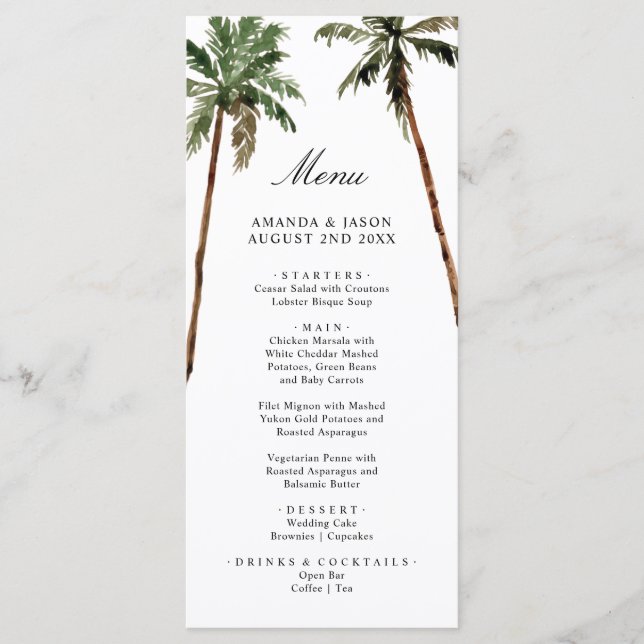Menu Palm Tree Tropical Island Minimal Beach Wedding (Devant)