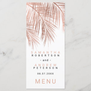 Menu Palmier d'or faux rose moderne mariage élégant