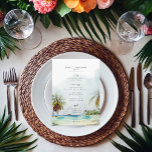 Menu Palmiers tropicaux Plage Scène Mariage moderne<br><div class="desc">Laissez-vous surprendre par notre menu de mariage moderne Tropical Palm Trees pour célébrer votre fête mariage. Ce design époustouflant présente un ensemble de palmiers d'aquarelles vertes et marron, posés sur une plage d'aquarelles sereine, créant une atmosphère tropicale et captivante. Idéal pour les mariages de plage ou de destination, ce menu...</div>