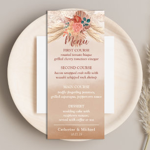 Menu Pampas Grass Terracotta Boho Chic Wedding Party