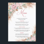 Menu Pampas tropicale herbe et broussailleuse et verdur<br><div class="desc">Pampas tropicale herbe et feuillage roux et verdoyant Eucalyptus menu du dîner Ce design populaire branché est parfait pour tous les boho ou style tropical Événements. Design est présenté aquarelle peinte à la main pampas herbe roseaux mélangé feuille de palmier séché mélange fleurs rose roux et mélangé rose roux roux...</div>