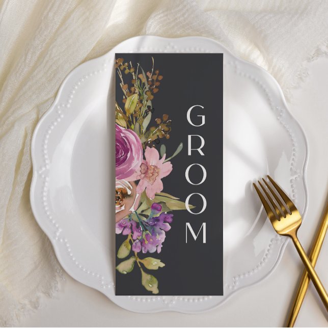 Menu Panneau de chaise de mariage floral rose poussiére (Créateur téléchargé)