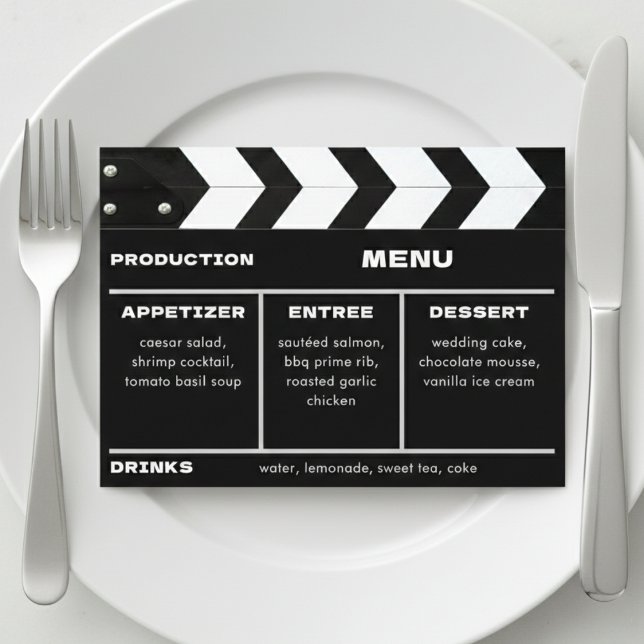 Menu Panneau de Clap de Mariage Cinématographique (Movie Film Clap Board Wedding Menu
)