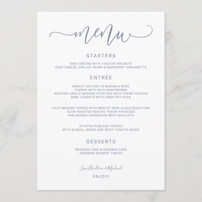 Menu Papeterie de mariage en calligraphie rebondissante (Devant)