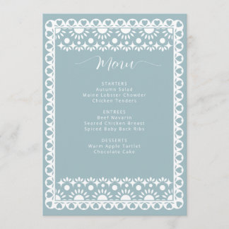Menu Papier bleu mexicain Fête des mariées Picado Boho