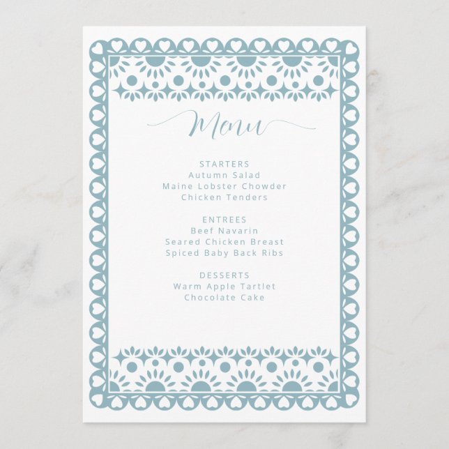 Menu Papier mexicain Picado Cielito Lindo Baby shower (Devant)
